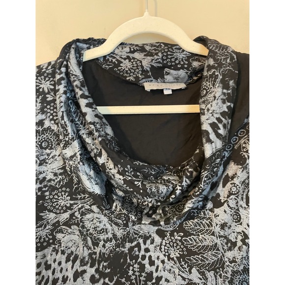 Bryn Walker Womens XS Oversize Cowl Neck Tunic Top Black Silver Floral Abstract - Picture 4 of 7